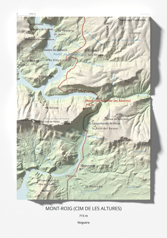 Mapa de relieve de Mont-roig (Cim de les Altures), 715 m, Noguera, lámina 100 Cims de Trobart 21 × 30 cm.