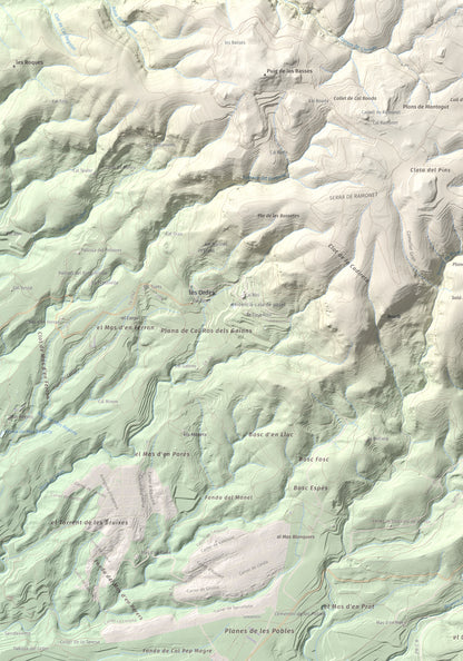 Mapa de relieve de Montagut d'Ancosa, 963 m, Alt Camp, lámina 100 Cims de Trobart. Detalle de la zona inferior izquierda. 70 × 100 cm.