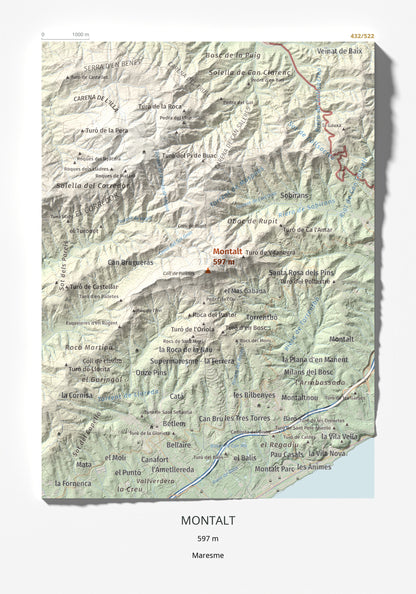 Mapa de relieve de Montalt, 597 m, Maresme, lámina 100 Cims de Trobart 21 × 30 cm.