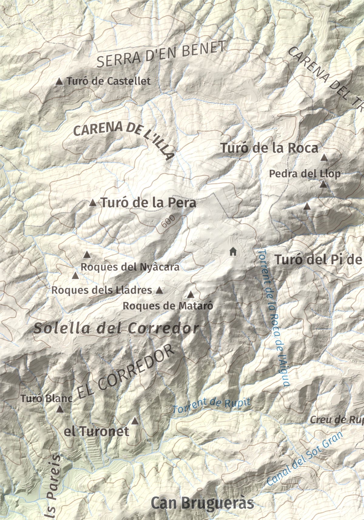 Mapa de relieve de Montalt, 597 m, Maresme, lámina 100 Cims de Trobart. Detalle de la zona superior izquierda. 21 × 30 cm.