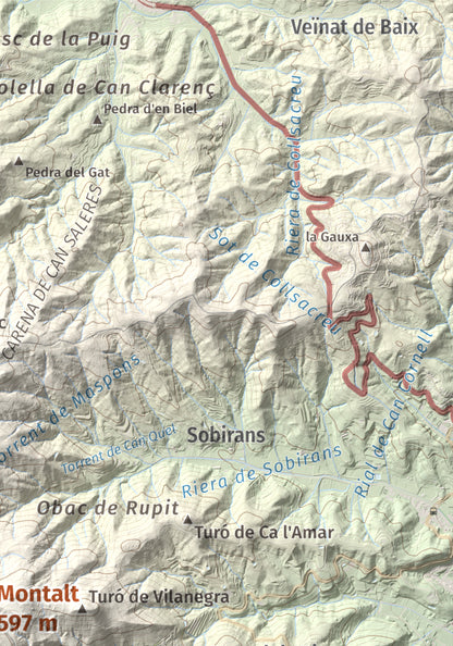 Mapa de relieve de Montalt, 597 m, Maresme, lámina 100 Cims de Trobart. Detalle de la zona superior derecha. 21 × 30 cm.