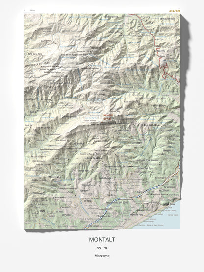 Mapa de relieve de Montalt, 597 m, Maresme, lámina 100 Cims de Trobart 30 × 40 cm.
