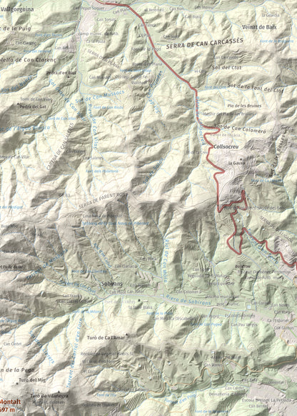 Mapa de relieve de Montalt, 597 m, Maresme, lámina 100 Cims de Trobart. Detalle de la zona superior derecha. 50 × 70 cm.