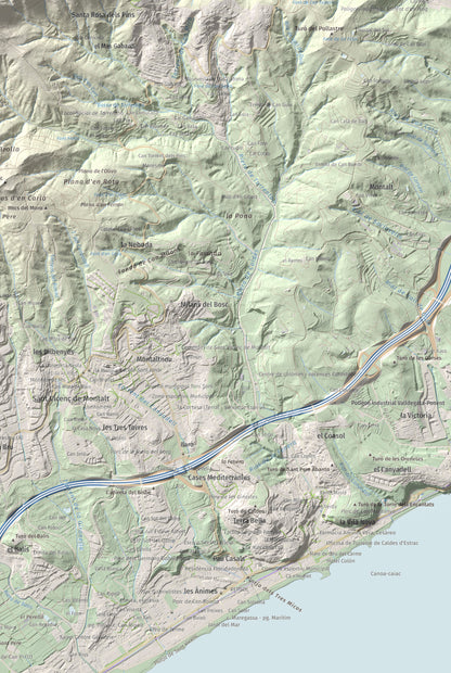 Mapa de relieve de Montalt, 597 m, Maresme, lámina 100 Cims de Trobart. Detalle de la zona inferior derecha. 61 × 91 cm.