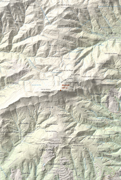 Mapa de relieve de Montalt, 597 m, Maresme, lámina 100 Cims de Trobart. Detalle de la zona central. 61 × 91 cm.