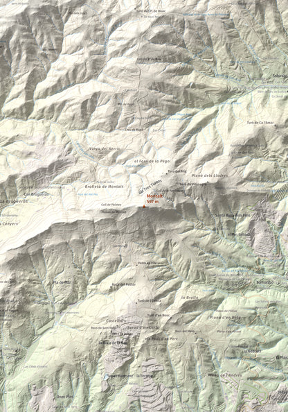 Mapa de relieve de Montalt, 597 m, Maresme, lámina 100 Cims de Trobart. Detalle de la zona central. 70 × 100 cm.