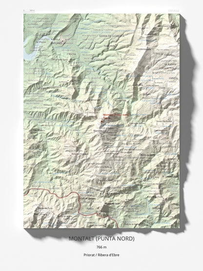 Mapa de relieve de Montalt (punta nord), 766 m, Priorat · Ribera d'Ebre, lámina 100 Cims de Trobart 30 × 40 cm.