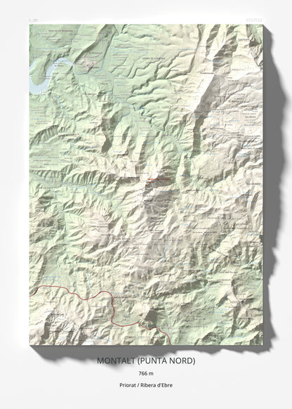 Mapa de relieve de Montalt (punta nord), 766 m, Priorat · Ribera d'Ebre, lámina 100 Cims de Trobart 50 × 70 cm.