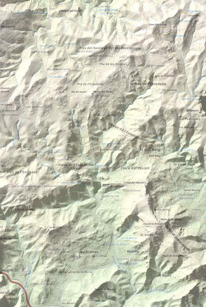 Mapa de relieve de Montalt (punta nord), 766 m, Priorat · Ribera d'Ebre, lámina 100 Cims de Trobart. Detalle de la zona inferior derecha. 61 × 91 cm.