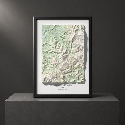 Mapa de relieve de Montalt (punta nord), 766 m, Priorat · Ribera d'Ebre, lámina 100 Cims de Trobart. Presentación enmarcada. 70 × 100 cm.