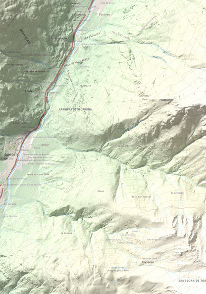 Mapa de relieve de Montanha d'Uishèra, 2339 m, Val d'Aran, lámina 100 Cims de Trobart. Detalle de la zona superior izquierda. 70 × 100 cm.