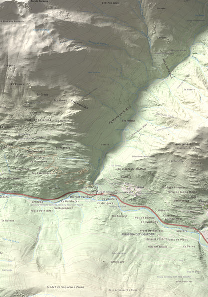 Mapa de relieve de Montanha d'Uishèra, 2339 m, Val d'Aran, lámina 100 Cims de Trobart. Detalle de la zona inferior derecha. 70 × 100 cm.