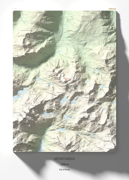 Mapa de relieve de Montardo, 2833 m, Val d'Aran, lámina 100 Cims de Trobart 50 × 70 cm.