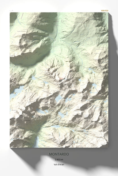 Mapa de relieve de Montardo, 2833 m, Val d'Aran, lámina 100 Cims de Trobart 61 × 91 cm.