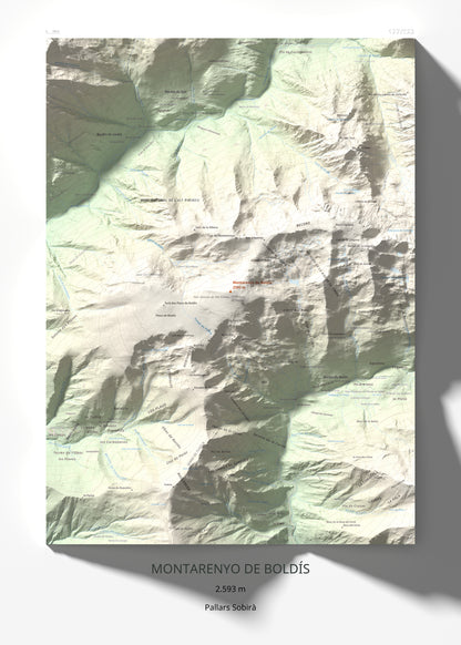 Mapa de relieve de Montarenyo de Boldís, 2593 m, Pallars Sobirà, lámina 100 Cims de Trobart 50 × 70 cm.
