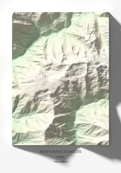 Mapa de relieve de Montarenyo de Boldís, 2593 m, Pallars Sobirà, lámina 100 Cims de Trobart 70 × 100 cm.