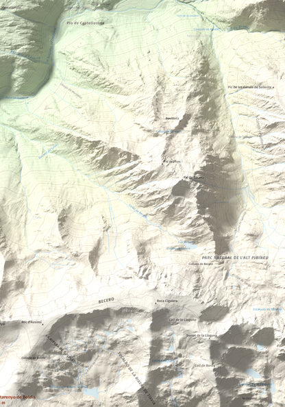 Mapa de relieve de Montarenyo de Boldís, 2593 m, Pallars Sobirà, lámina 100 Cims de Trobart. Detalle de la zona superior derecha. 70 × 100 cm.