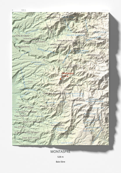 Mapa de relieve de Montaspre, 528 m, Baix Ebre, lámina 100 Cims de Trobart 21 × 30 cm.