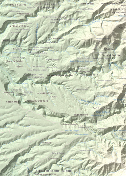 Mapa de relieve de Montaspre, 528 m, Baix Ebre, lámina 100 Cims de Trobart. Detalle de la zona superior izquierda. 50 × 70 cm.
