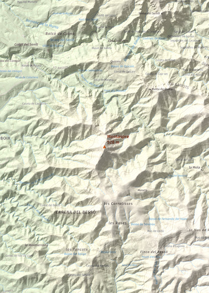 Mapa de relieve de Montaspre, 528 m, Baix Ebre, lámina 100 Cims de Trobart. Detalle de la zona central. 50 × 70 cm.