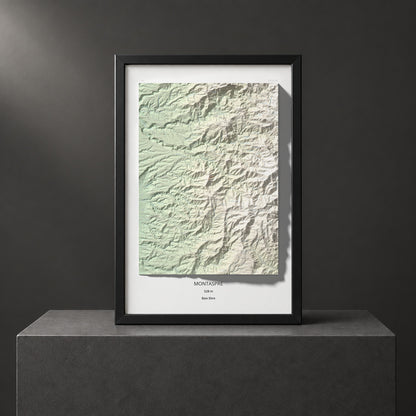 Mapa de relieve de Montaspre, 528 m, Baix Ebre, lámina 100 Cims de Trobart. Presentación enmarcada. 61 × 91 cm.