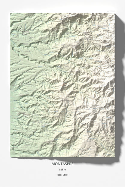 Mapa de relieve de Montaspre, 528 m, Baix Ebre, lámina 100 Cims de Trobart 61 × 91 cm.