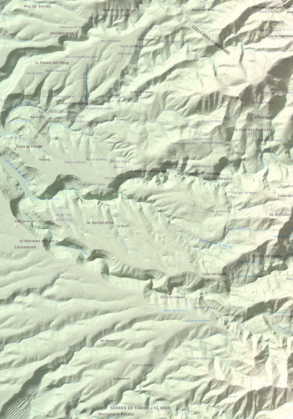 Mapa de relieve de Montaspre, 528 m, Baix Ebre, lámina 100 Cims de Trobart. Detalle de la zona superior izquierda. 70 × 100 cm.