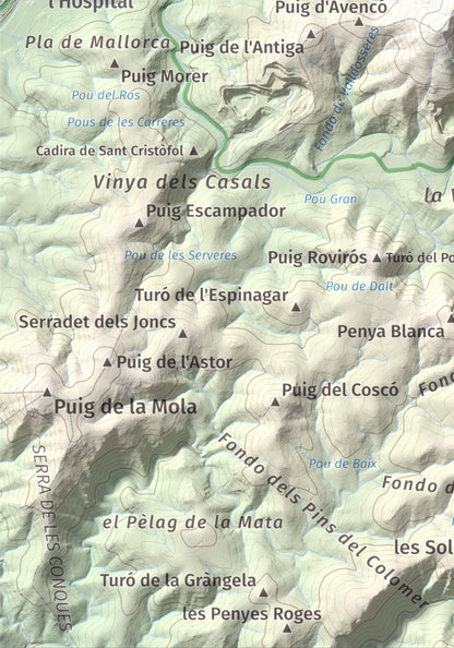 Mapa topogràfic del relleu: Montau, 658 m. Detall de la zona inferior esquerra. 21 × 30 cm.