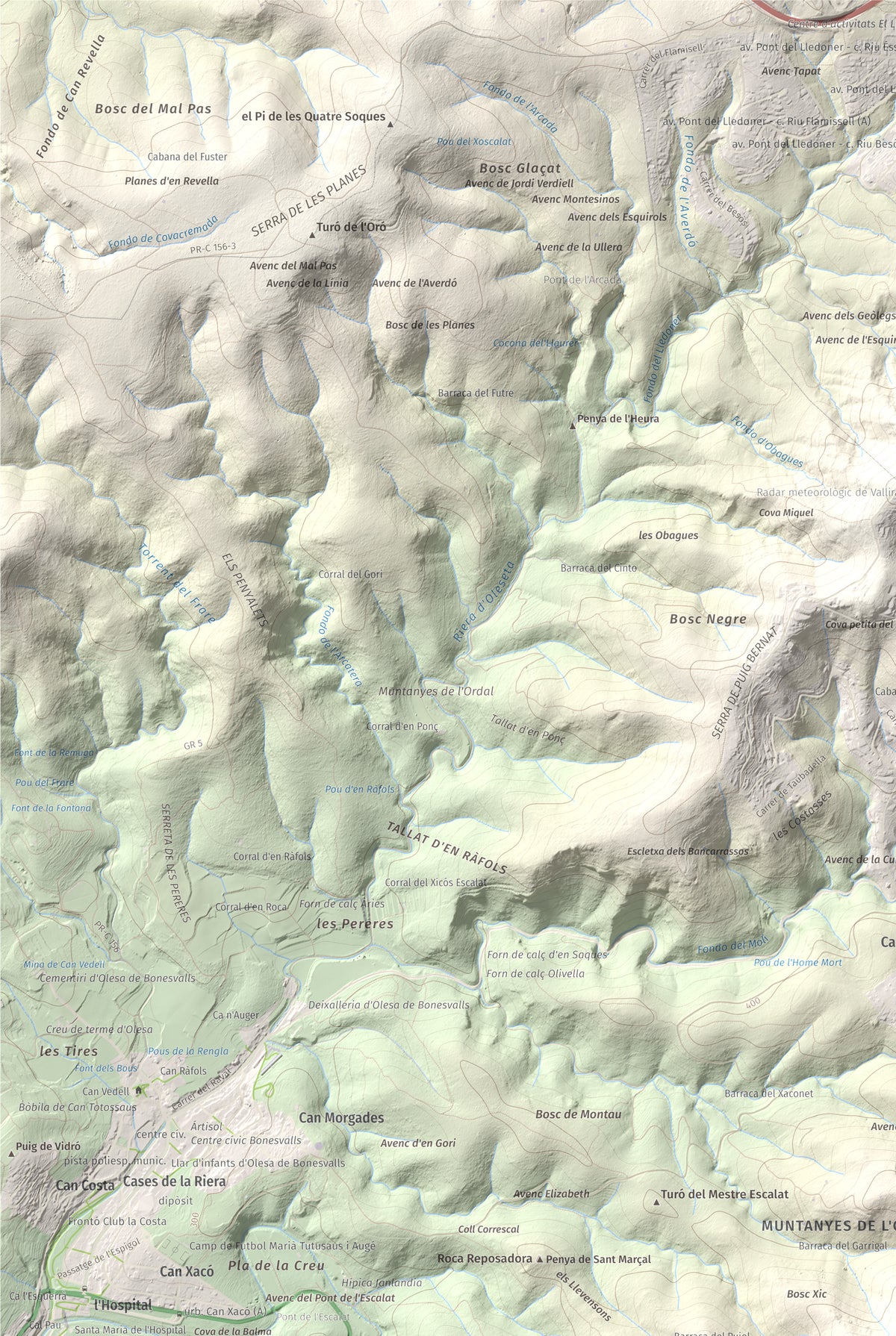 Mapa topogràfic del relleu: Montau, 658 m. Detall de la zona superior esquerra. 61 × 91 cm.