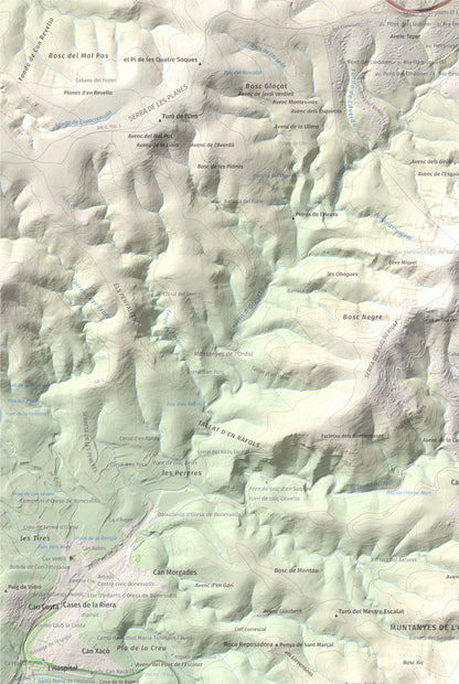 Mapa topogràfic del relleu: Montau, 658 m. Detall de la zona superior esquerra. 61 × 91 cm.