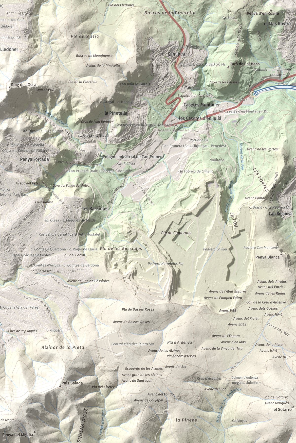 Mapa topogràfic del relleu: Montau, 658 m. Detall de la zona superior dreta. 61 × 91 cm.