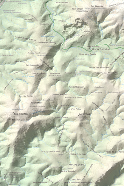Mapa topogràfic del relleu: Montau, 658 m. Detall de la zona inferior esquerra. 61 × 91 cm.