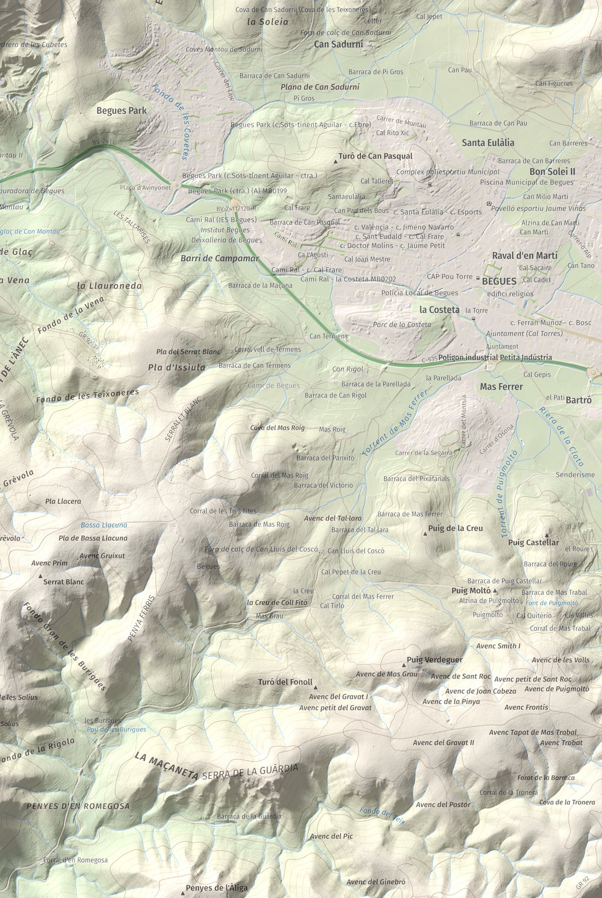 Mapa topogràfic del relleu: Montau, 658 m. Detall de la zona inferior dreta. 61 × 91 cm.