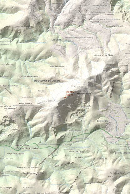 Mapa topogràfic del relleu: Montau, 658 m. Detall de la zona central. 61 × 91 cm.