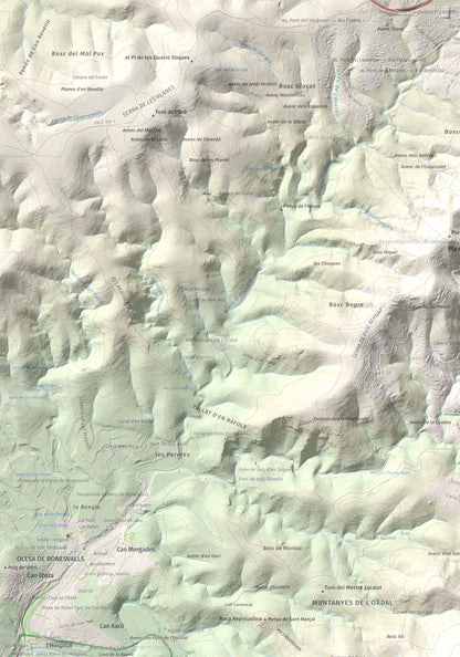 Mapa topogràfic del relleu: Montau, 658 m. Detall de la zona superior esquerra. 70 × 100 cm.