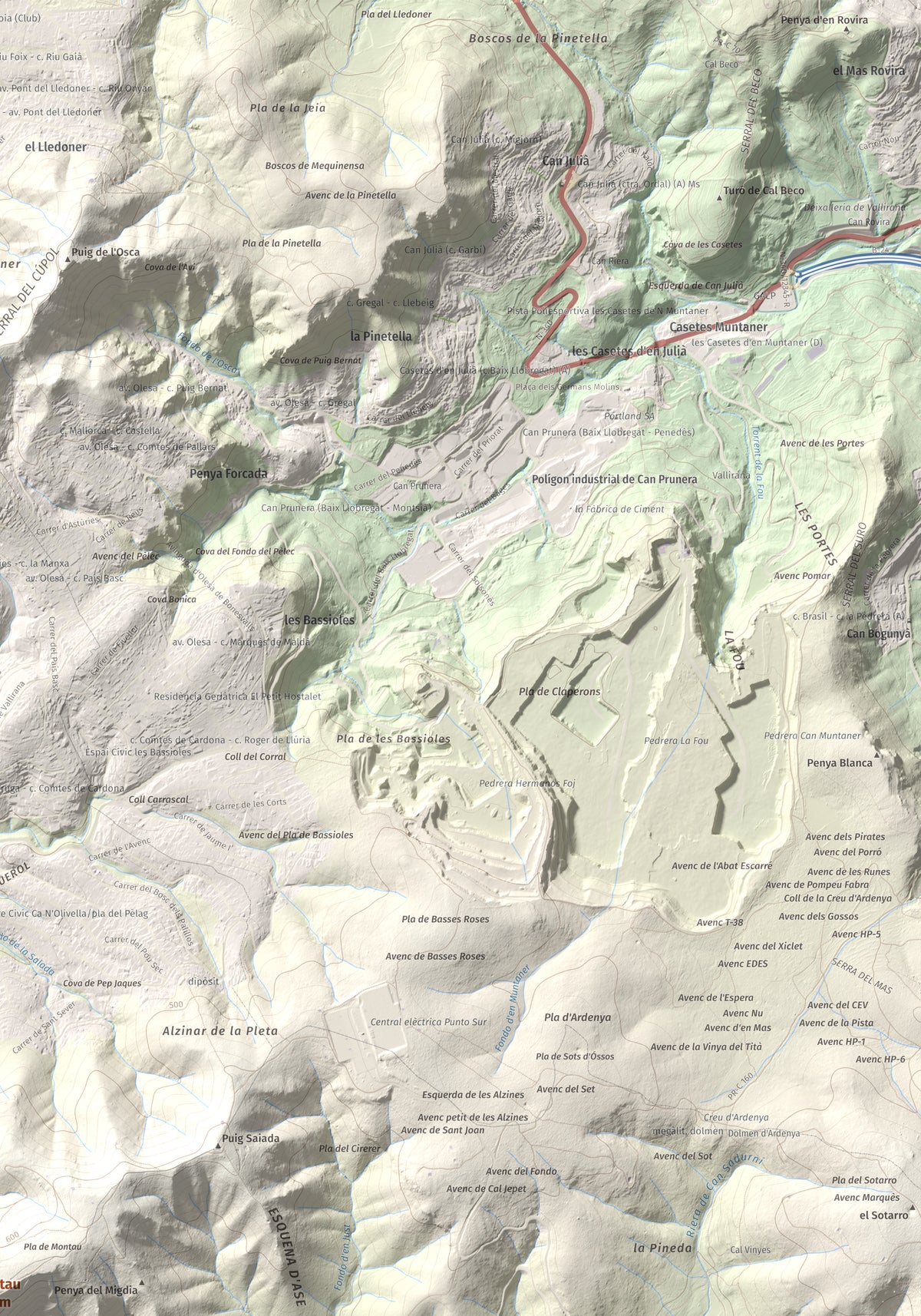 Mapa topogràfic del relleu: Montau, 658 m. Detall de la zona superior dreta. 70 × 100 cm.