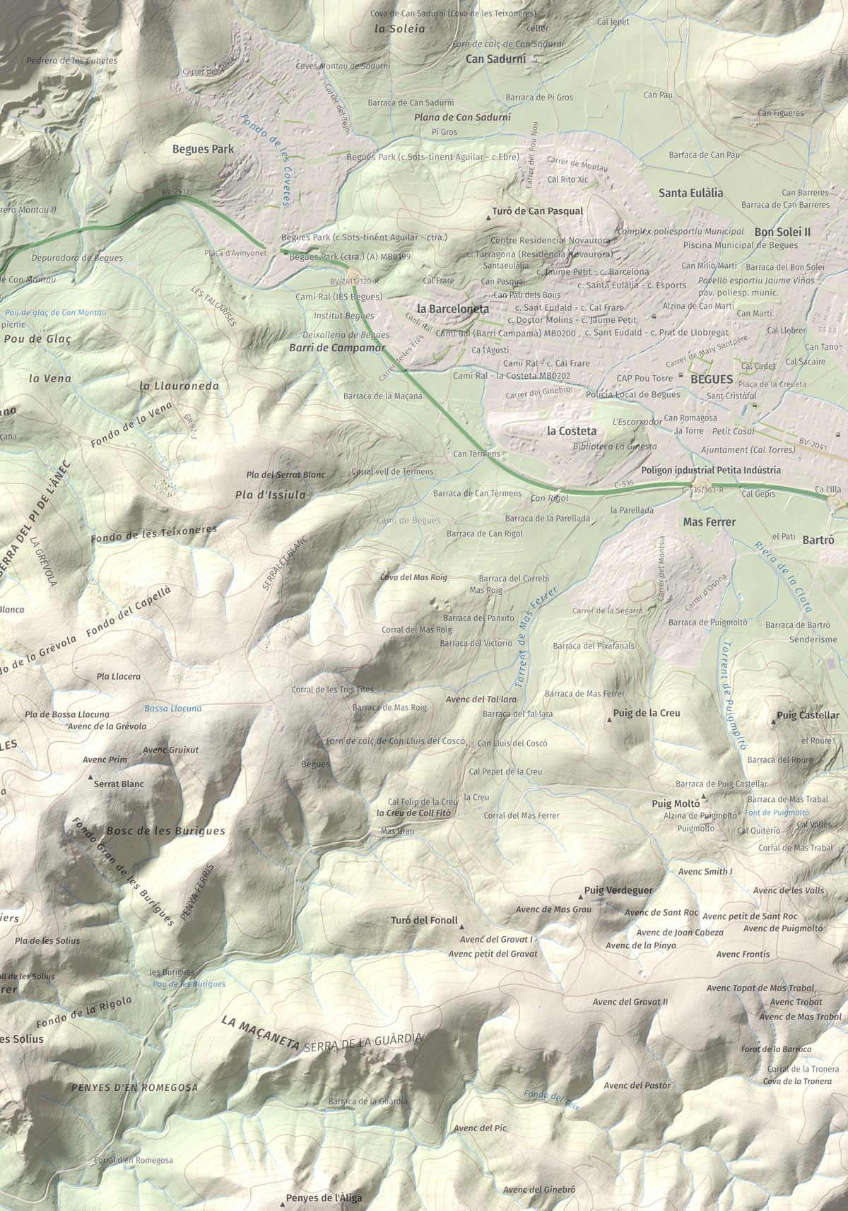 Mapa topogràfic del relleu: Montau, 658 m. Detall de la zona inferior dreta. 70 × 100 cm.