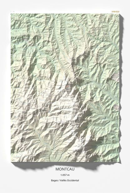 Mapa de relieve de Montcau, 1057 m, Bages · Vallès Occidental, lámina 100 Cims de Trobart 61 × 91 cm.