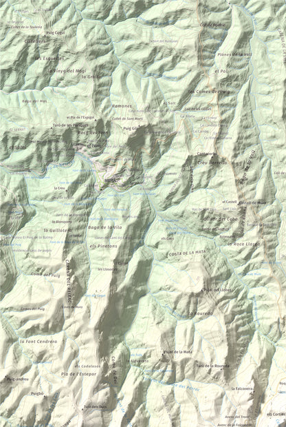 Mapa de relieve de Montcau, 1057 m, Bages · Vallès Occidental, lámina 100 Cims de Trobart. Detalle de la zona superior izquierda. 61 × 91 cm.