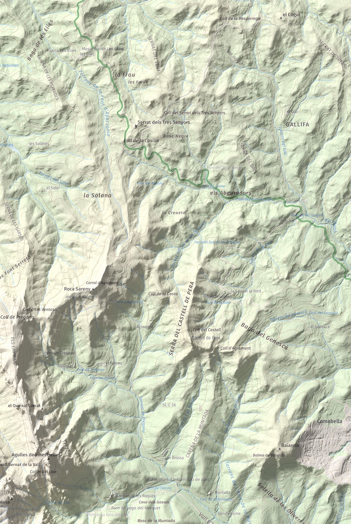 Mapa de relieve de Montcau, 1057 m, Bages · Vallès Occidental, lámina 100 Cims de Trobart. Detalle de la zona superior derecha. 61 × 91 cm.