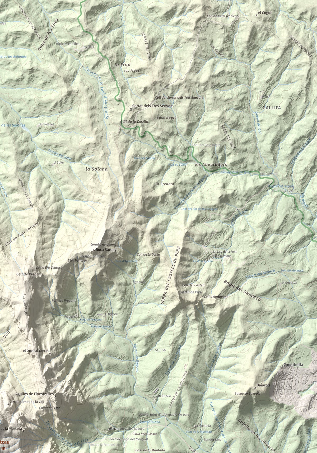 Mapa de relieve de Montcau, 1057 m, Bages · Vallès Occidental, lámina 100 Cims de Trobart. Detalle de la zona superior derecha. 70 × 100 cm.