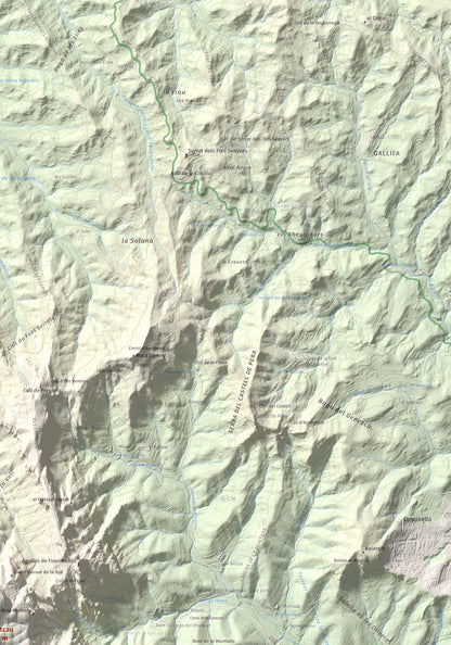 Mapa de relieve de Montcau, 1057 m, Bages · Vallès Occidental, lámina 100 Cims de Trobart. Detalle de la zona superior derecha. 70 × 100 cm.