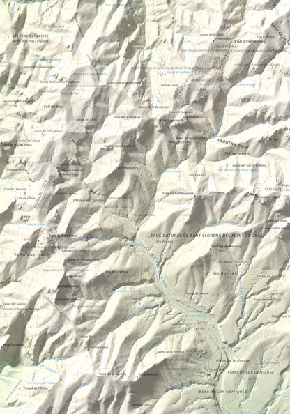 Mapa de relieve de Montcau, 1057 m, Bages · Vallès Occidental, lámina 100 Cims de Trobart. Detalle de la zona inferior izquierda. 70 × 100 cm.