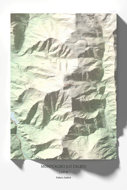 Mapa de relieve de Montcaubo (lo Calbo), 2291 m, Pallars Sobirà, lámina 100 Cims de Trobart 61 × 91 cm.