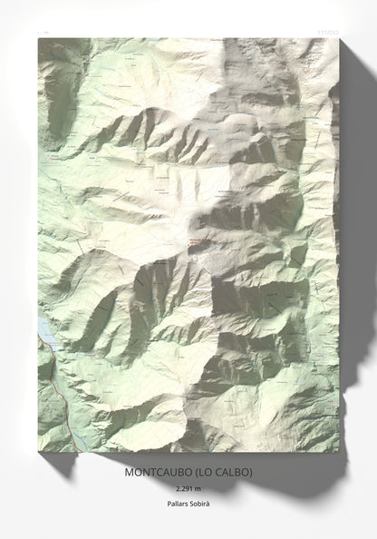 Mapa de relieve de Montcaubo (lo Calbo), 2291 m, Pallars Sobirà, lámina 100 Cims de Trobart 70 × 100 cm.