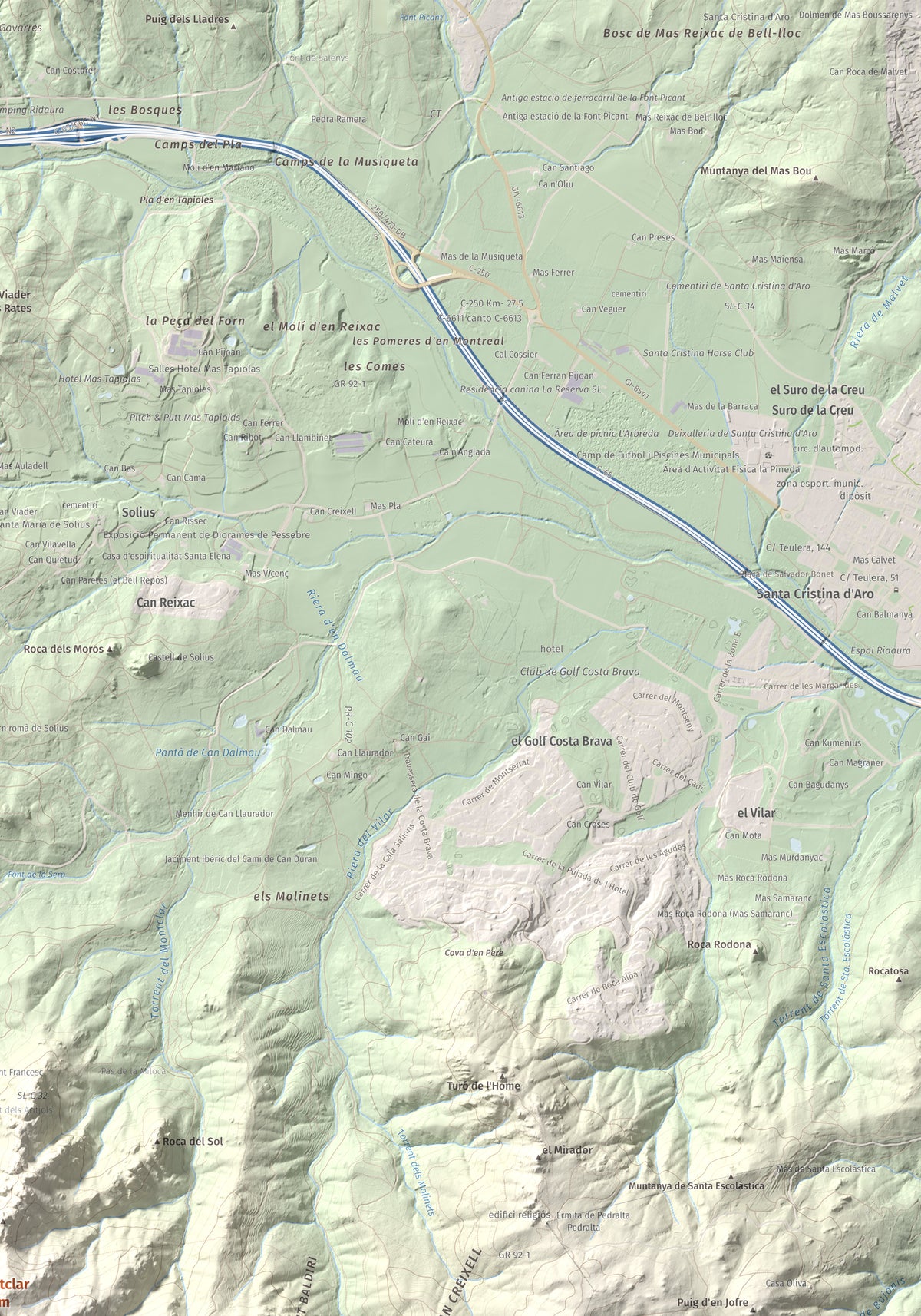 Mapa de relieve de Montclar, 401 m, Baix Empordà, lámina 100 Cims de Trobart. Detalle de la zona superior derecha. 70 × 100 cm.