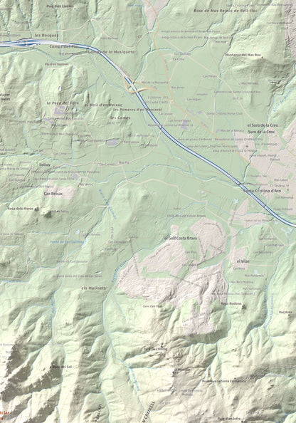Mapa de relieve de Montclar, 401 m, Baix Empordà, lámina 100 Cims de Trobart. Detalle de la zona superior derecha. 70 × 100 cm.