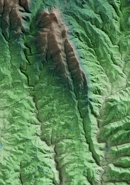 Mapa artístico del relieve de Montclar, al Berguedà, con 15 km de entorno y base topográfica ICGC. Detalle de la zona inferior izquierda.