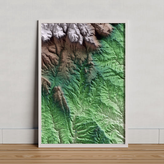 Mapa artístico del relieve de Montclar, al Berguedà, con 15 km de entorno y base topográfica ICGC. Presentación enmarcada.
