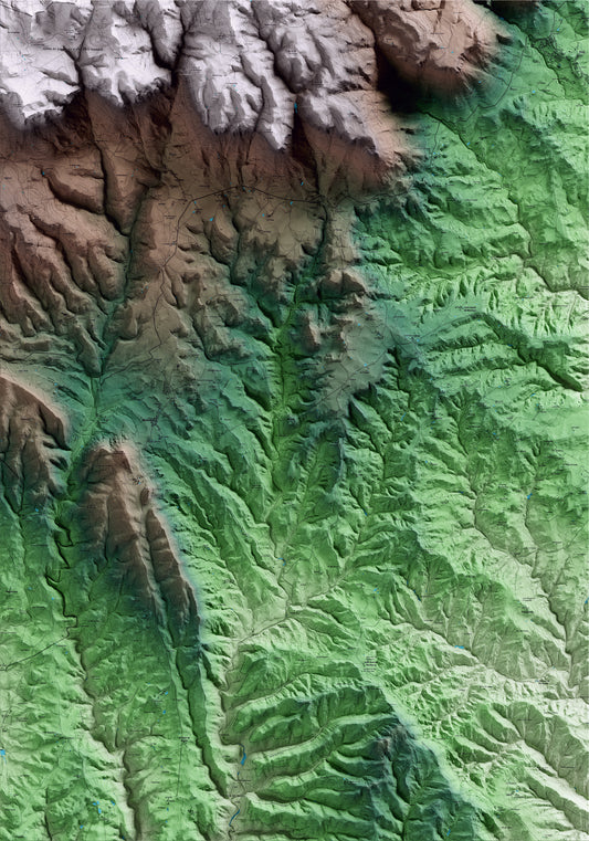 Mapa artístico del relieve de Montclar, al Berguedà, con 15 km de entorno y base topográfica ICGC